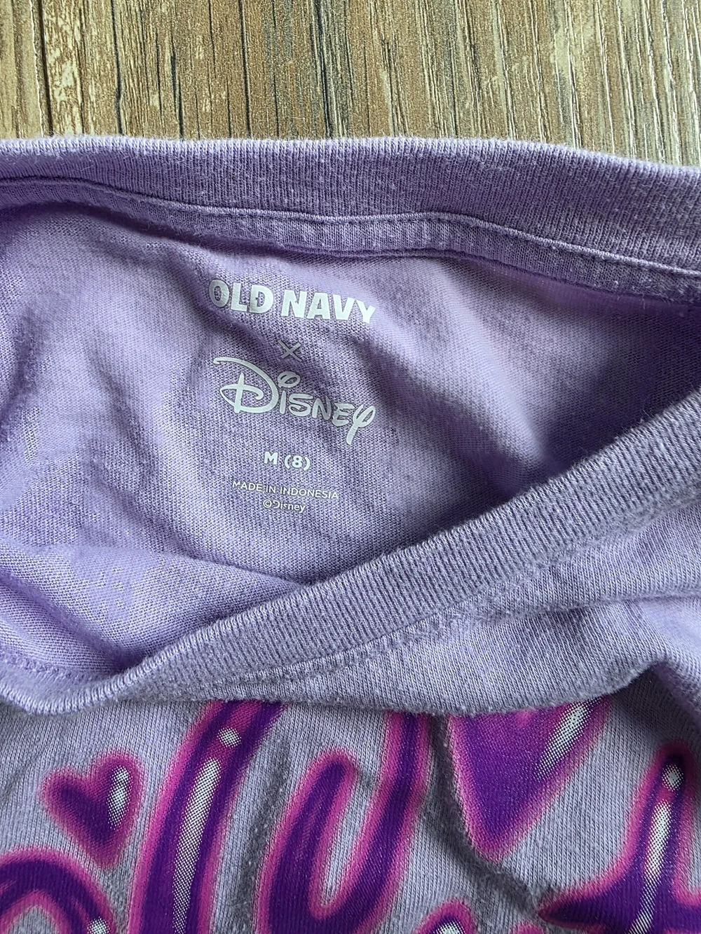 Old Navy Lavender Short Sleeve Tee with Blue Stitch and Pink Accents